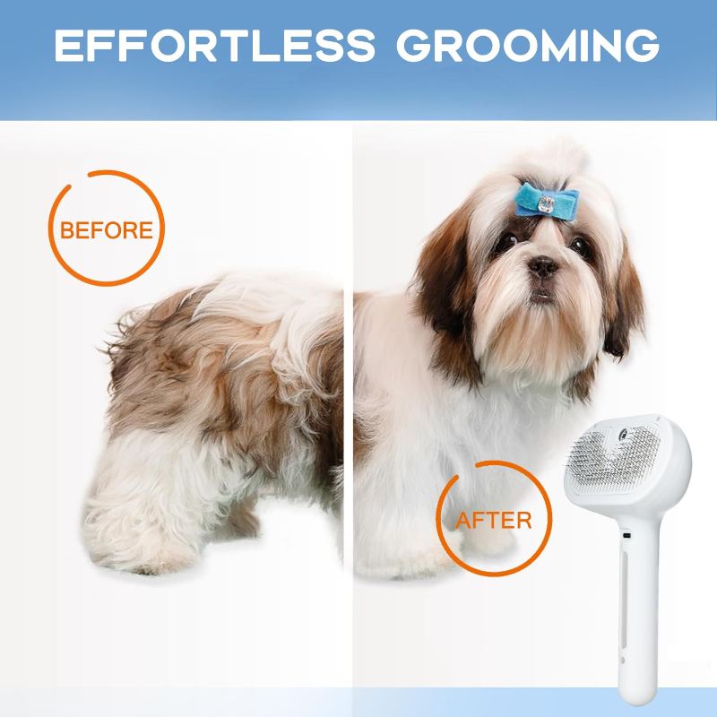 Pet Grooming Spray Brush with Hair Removal & Massage Function